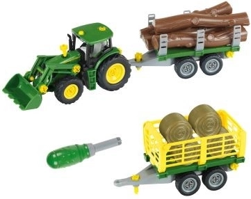 Traktor John Deere na zostavenie s 2 prívesmi