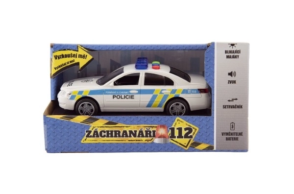 Policajné auto plastové 15 cm na batérie so zvukom so svetlom na zotrvačník v krabici 20x11x9 cm