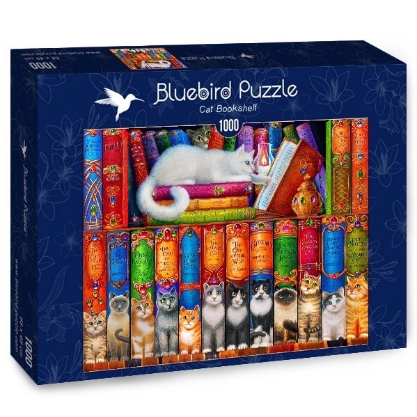 Modrý vták puzzle Mačacia knižnica 1000 dielikov