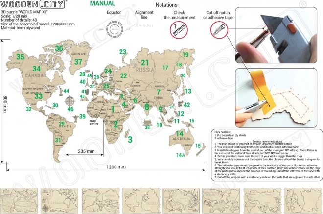 Drevená mapa sveta veľkosť XL