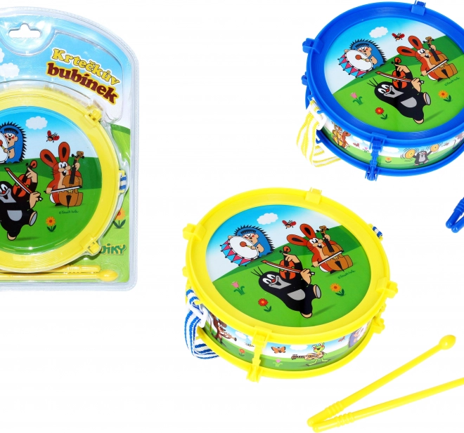 Krtko/roubený bubon plastový 20 cm + 2 paličky v krabici