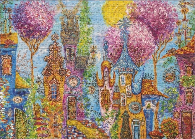 Puzzle Heye čarovná dedinka s ružovými stromami 1000 dielikov