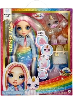 Rainbow High Amaya – klasická módna bábika so slizom a jednorožčím miláčikom