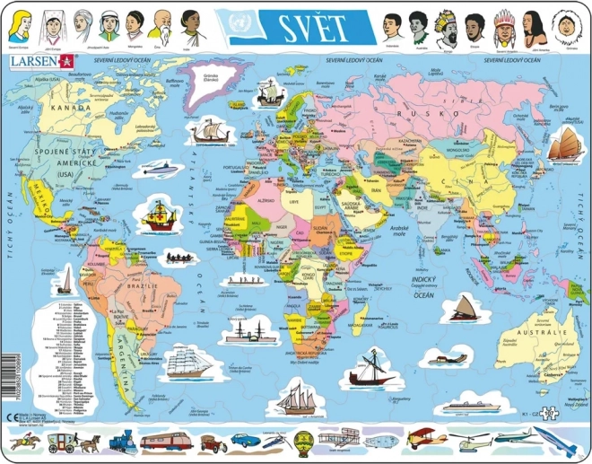 Larsen puzzle svet politická mapa 107 dielikov