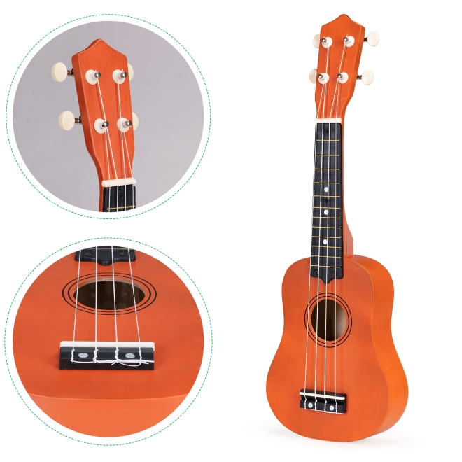 Detská drevená ukulele gitara s 4 nylonovými strunami Ecotoys