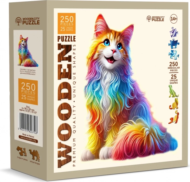 Drevené puzzle Farebná mačka 250 dielikov