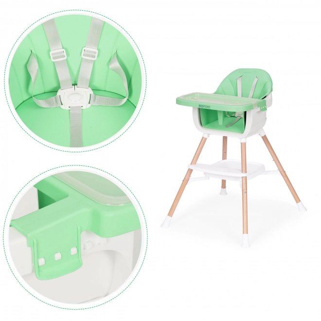 Detská stolička na kŕmenie 2v1, zelená, ECOTOYS