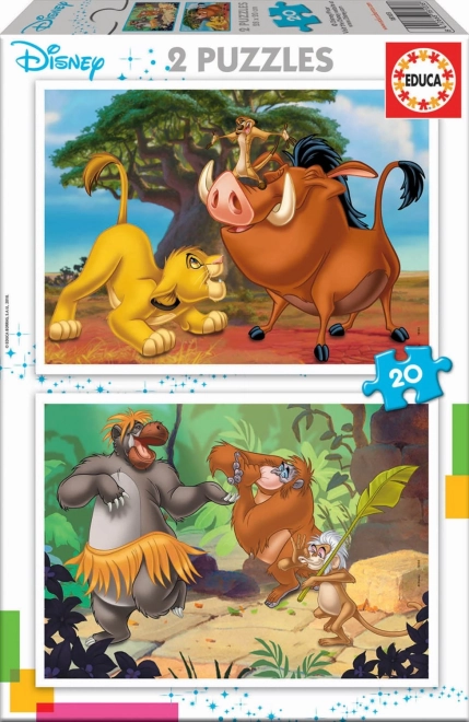Puzzle Lví kráľ a Kniha džunglí 2x20 dielikov