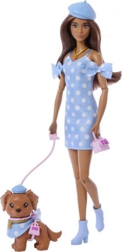 barbie dvojitý kostým – bodky bábika so psíkom a doplnkami