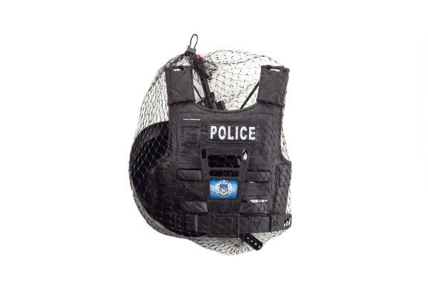 Súprava policajnej pištole a prilby s príslušenstvom plastová 38 cm v sieťke