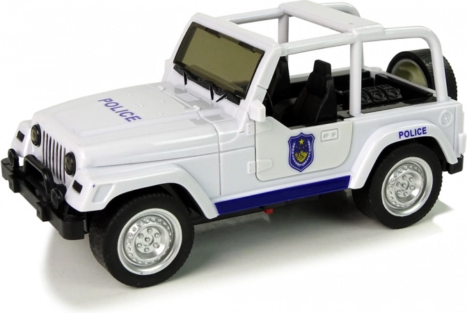 terénne policajné auto biele s efektmi a naťahovacím pohonom