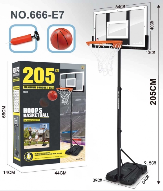 Basketbalový set s nastaviteľnou výškou 205 cm