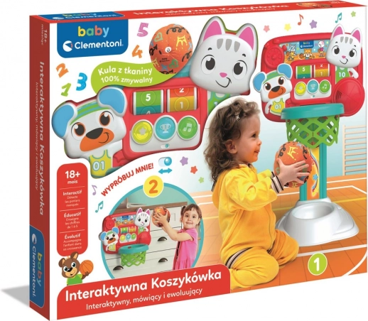 Interaktívny basketbalový kôš pre deti s mačiatkom a medvedíkom CLEMENTONI (poľský jazyk)