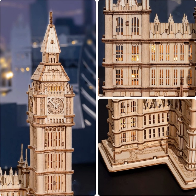 RoboTime drevené 3D puzzle vežové hodiny Big Ben svietiace