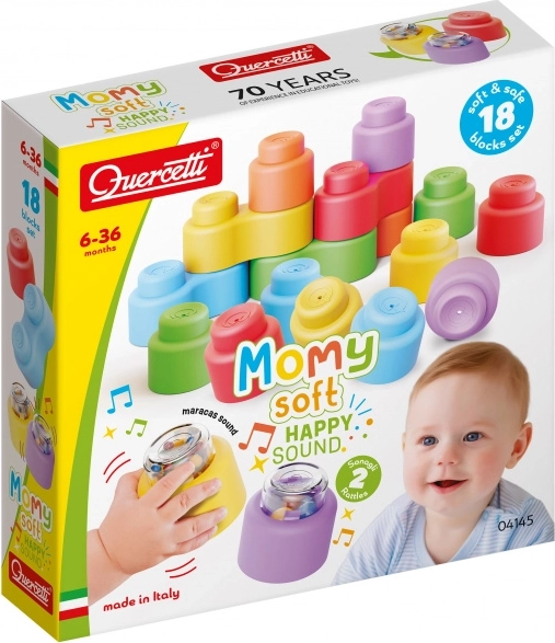 Momy mäkké farebné kocky a zvukové hrkálkové kocky - 18 ks
