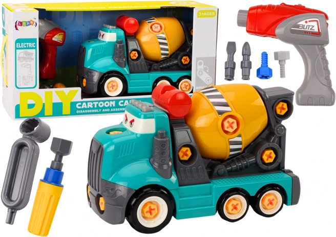 Betónový nákladiak Cartoon Turnable DIY Tyrkysová