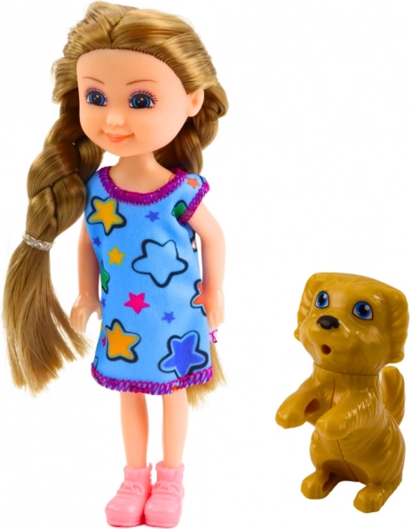 Mini bábika v šatách so psom 14,5 cm