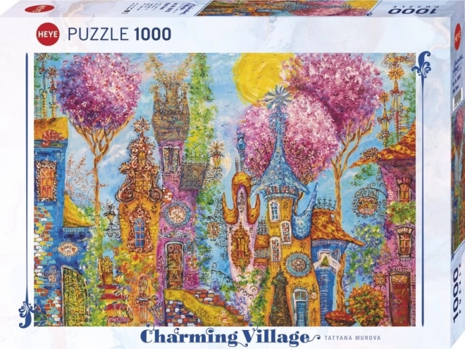 Puzzle Heye čarovná dedinka s ružovými stromami 1000 dielikov