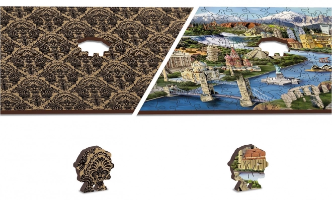 Drevené puzzle Svetové pamiatky 2v1