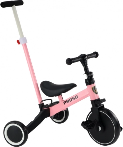 Trojkolesový bicykel s rúčkou ružový
