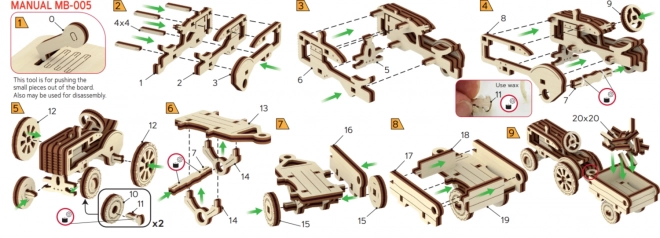 Drevené 3D puzzle model Traktor s prívesom