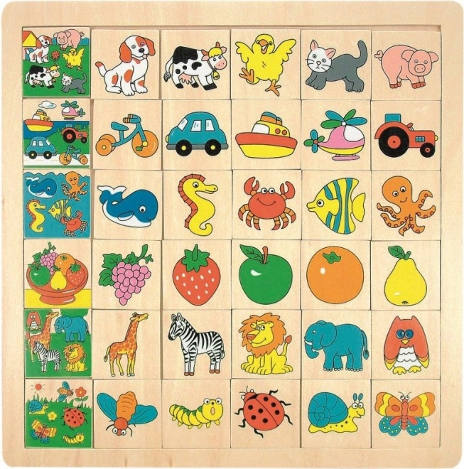 Woody Vlož, kam patrí veľké drevené puzzle ( 6 x 6 )