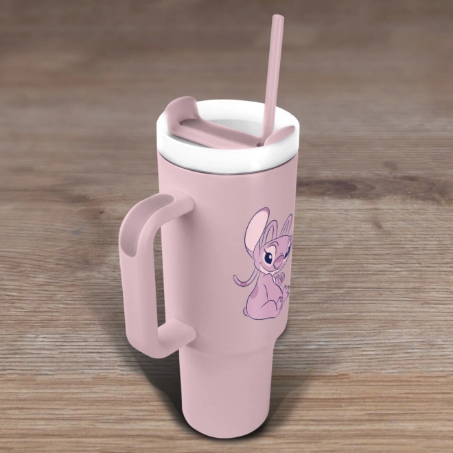Cestovný hrnček Lilo a Stitch s ružovým slamkou