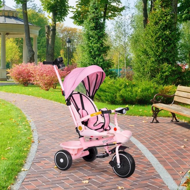 2-v-1 trojkolka s detským kočíkom s otáčavým sedadlom a skladacou strieškou v ružovej farbe od ECOTOYS