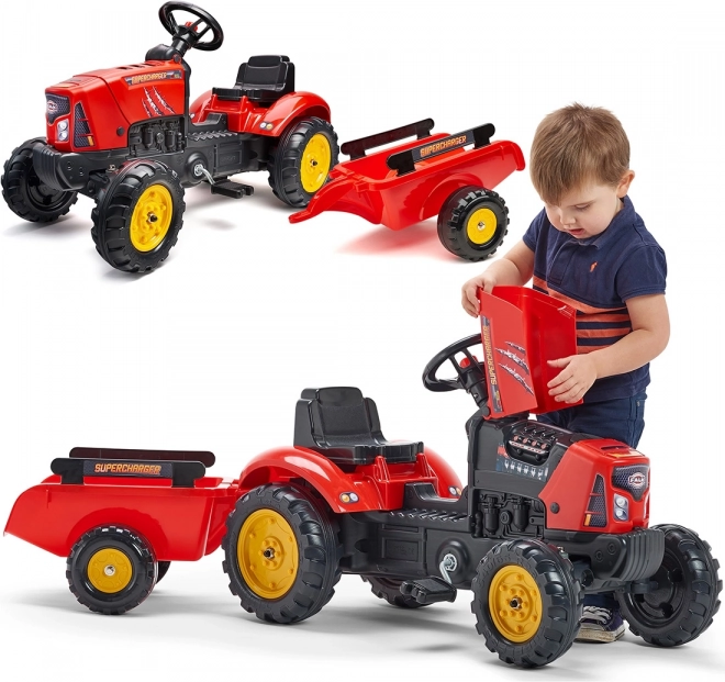 Detský šliapací traktor FALK Red Supercharger s odnímateľným prívesom