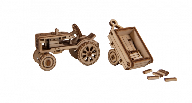 Drevené 3D puzzle model Traktor s prívesom