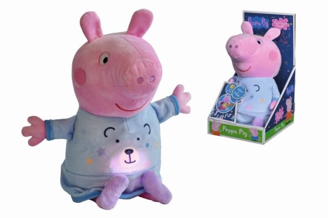 Peppa Pig 2v1 plyšový usínáček hrajúci a svietiaci, modrý, 25 cm