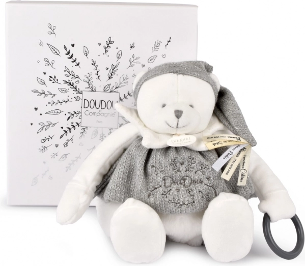 Doudou plyšový ľadový medvedík s krúžkom 30 cm sivý
