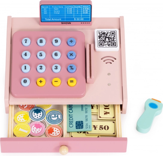 Otvárací šuplík a drevené peniaze