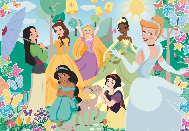 Třpytivé puzzle Disney princezny v záhrade 104 dielikov