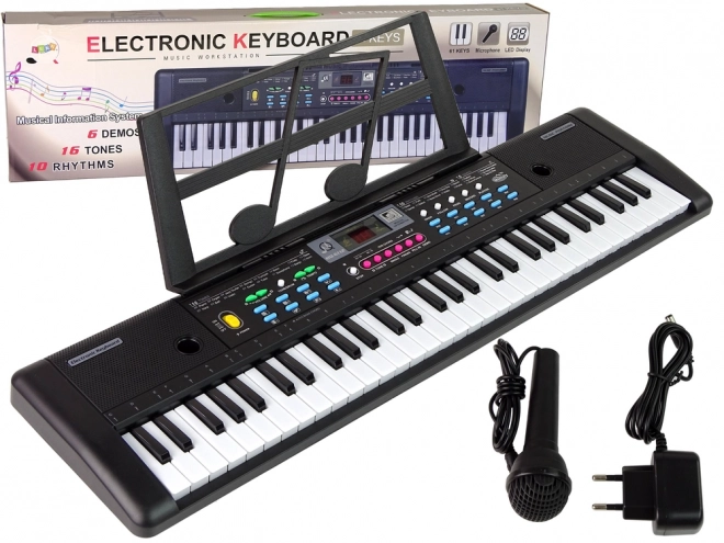 Detký keyboard s mikrofónom a držiakom na noty 61 kláves