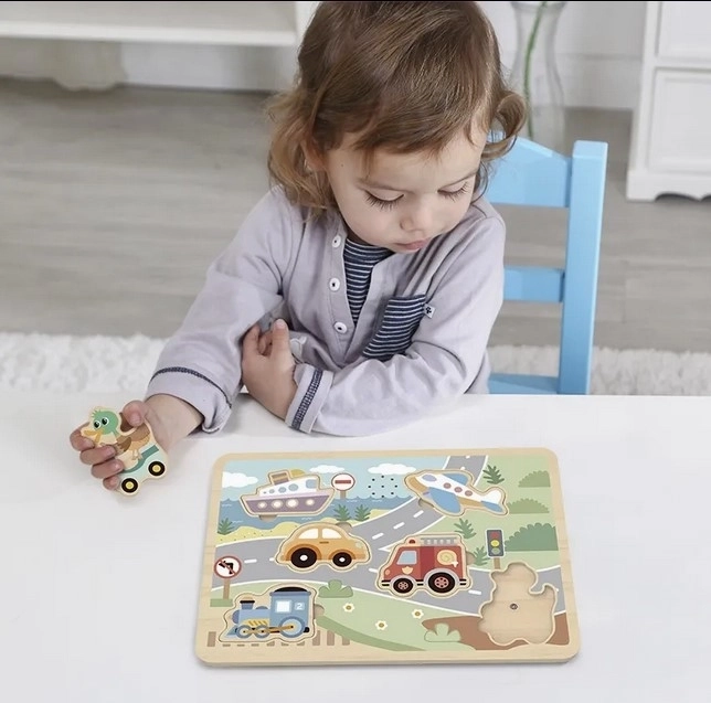 Tooky Toy drevené interaktívne puzzle vozidlá