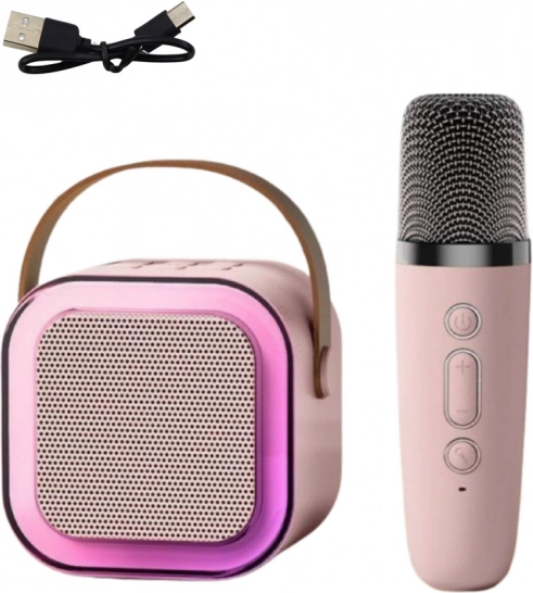 Karaoke reproduktor s mikrofónom K12 RGB Bluetooth ružový