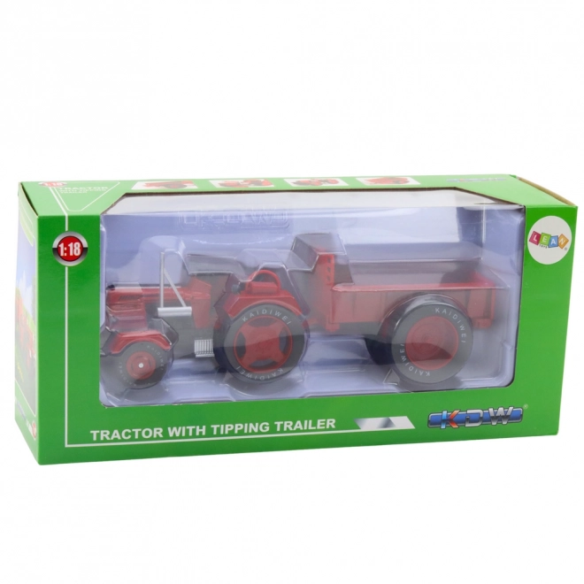 Kovový traktor s prívesom červený 1:18