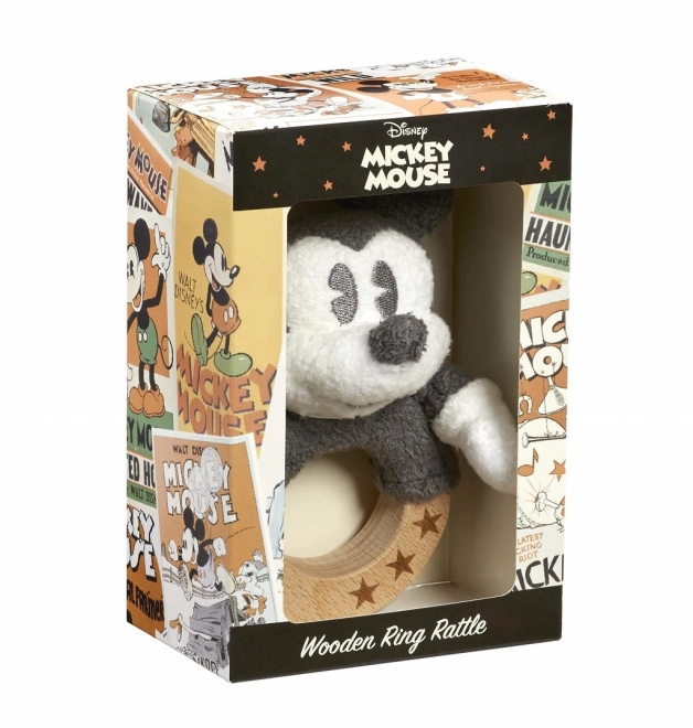 Plyšový a drevený Mickey Mouse hrkálka