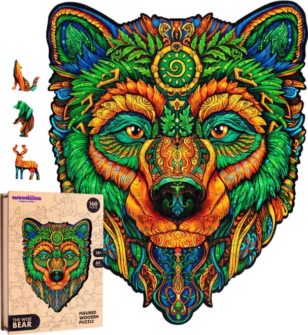 Drevené puzzle múdry medveď od Woodlika - 160 dielikov