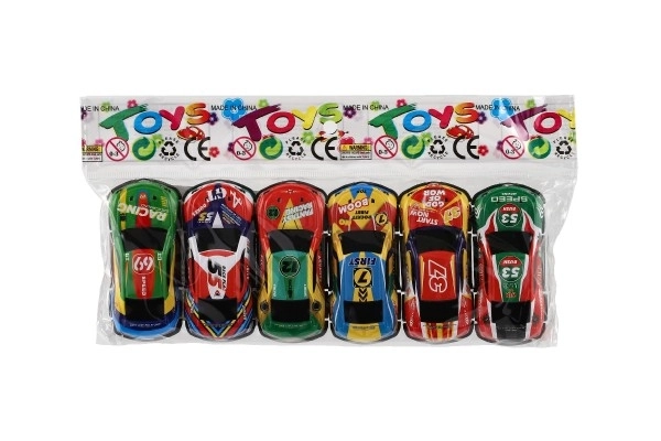 Set závodných áut 6ks kov/plast 7cm na spätné natiahnutie