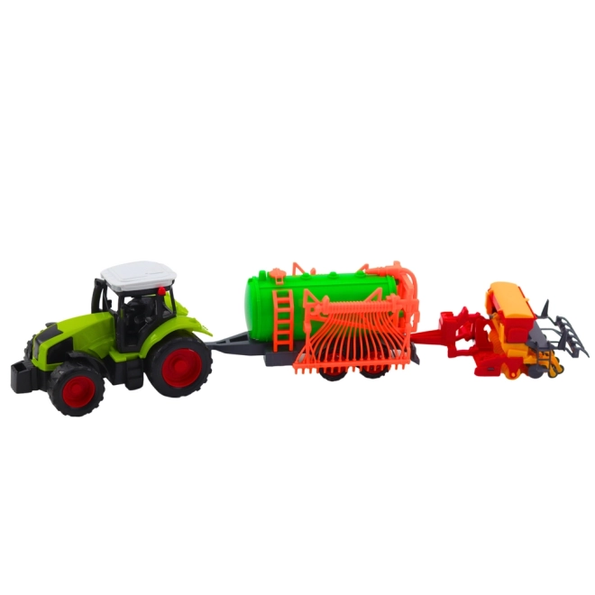 Detský traktor s cisternou a hrabľami