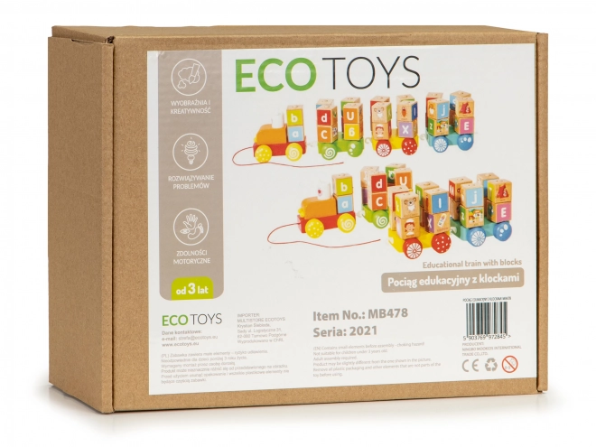 Drevený vláčik vzdelávacie kocky abeceda Ecotoys