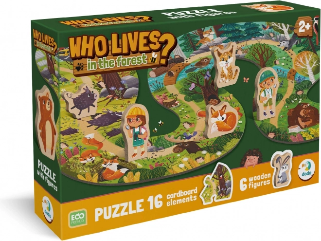 Drevené Puzzle Kto žije v lese? 16 dielikov