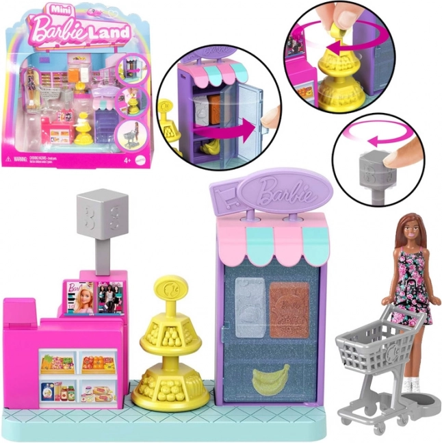 Mini supermarket Barbie Land s bábikou s pokladňou