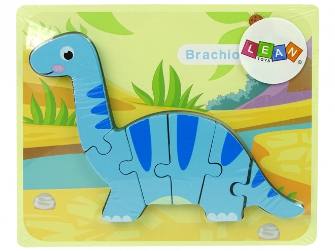 Drevené puzzle dinosaurus Brachiosaurus modrý