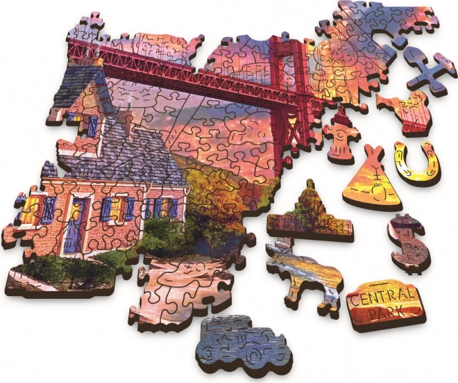 Trefl Wood Craft Origin puzzle Západ slnka nad Golden Gate 1000 dielikov