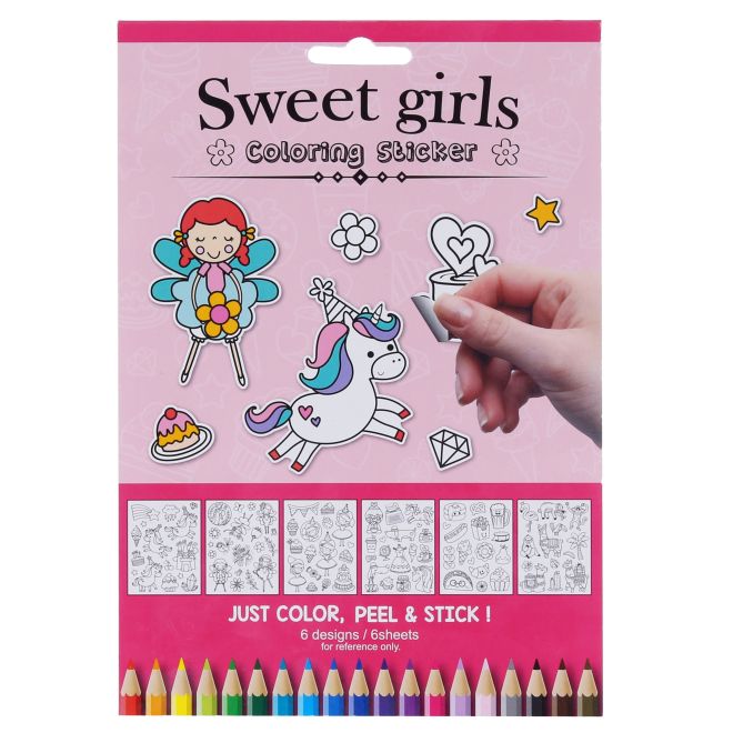6 hárkov samolepiek na vyfarbenie - pre dievčatá
