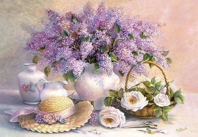 Puzzle kvety - šeříky a ruže 1000 dielikov