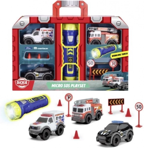 SOS mikro set s baterkou – mini hasiči, polícia a ambulancia